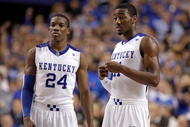 LEXINGTON, KY - NOVEMBER 19:  Eric Bledsoe #24 and John Wall #1 of the Kentucky Wildcats stand during the game against the Sam Houston State Bearkats at Rupp Arena on November 19, 2009 in Lexington, Kentucky.  (Photo by Andy Lyons/Getty Images)