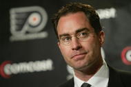 PHILADELPHIA - APRIL 08:  Head coach John Stevens of the Philadelphia Flyers address the media after a NHL game against the Buffalo Sabres at the Wachovia Center on April 8, 2007 in Philadelphia, Pennsylvania. The Flyers defeated the Sabres 4 to 3.  (Photo by Len Redkoles/Getty Images)