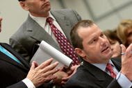 WASHINGTON - FEBRUARY 13:  Major League Baseball pitcher Roger Clemens (R) explains why he recently met with his former nanny as his attorneys  Rusty Hardin (L) and Lanny Bruer stand behind him during a House Oversight and Government Reform Committee hearing about allegations of steroid use by professional ball players on Capitol Hill February 13, 2008 in Washington, DC. The 'Mitchell Report' named several former and current major league baseball players, including Clemens, who are accused of using steroids or other performance-enhancing drugs.  (Photo by Chip Somodevilla/Getty Images)