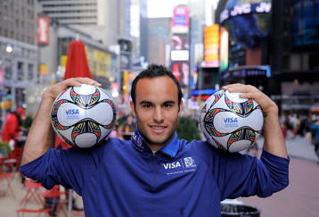 NEW YORK - DECEMBER 04:  Professional soccer player and member of the US National Soccer Team Landon Donovan poses for photos at the FIFA World Cup final draw viewing event hosted by Visa at ESPN Zone in Times Square on December 4, 2009 in New York City.  (Photo by Jemal Countess/Getty Images for Visa)
