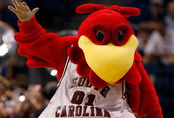 TAMPA, FL - MARCH 13:  The Mascot of the South Carolina Gamecocks cheers during the game against the Mississippi State Bulldogs during the quaterfinal round of the SEC Men's Basketball Tournament on March 13, 2009 at The St. Pete Times Forum in Tampa, Florida.  (Photo by Chris Graythen/Getty Images)