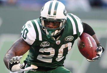 EAST RUTHERFORD, NJ - NOVEMBER 29:  Thomas Jones #20 of the New York Jets against the Carolina Panthers at Giants Stadium on November 29, 2009 in East Rutherford, New Jersey.  (Photo by Nick Laham/Getty Images)