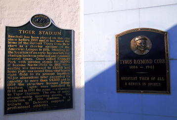 27 Sep 1999:  A view of the Tiger Stadium with Tyrus Raymond Cobb plaque taken during the last game played at the Tiger Stadium against the Kansas City Royals in Detroit, Michigan. The Tigers defeated the Royals 8-2. Mandatory Credit: Ezra O. Shaw  /Allsport