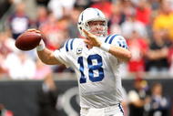 HOUSTON - NOVEMBER 29:  Quarterback Peyton Manning #18 of the Indianapolis Colts throws a pass in the game against the Houston Texans on November 29, 2009  at Reliant Stadium in Houston, Texas. The Colts won 35-27.  (Photo by Stephen Dunn/Getty Images)