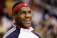CLEVELAND - OCTOBER 27:  LeBron James #23 of the Cleveland Cavaliers smiles during the game against the Boston Celtics on October 27, 2009 at Quicken Loans Arena in Cleveland, Ohio.  The Celtics won 95-89.  NOTE TO USER: User expressly acknowledges and agrees that, by downloading and or using this photograph, User is consenting to the terms and conditions of the Getty Images License Agreement. (Photo by Gregory Shamus/Getty Images)
