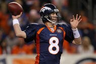 DENVER - NOVEMBER 26:  Quarterback Kyle Orton #8 of the Denver Broncos delivers a pass against the New York Giants during NFL action at Invesco Field at Mile High on November 26, 2009 in Denver, Colorado.  (Photo by Doug Pensinger/Getty Images)