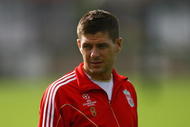 LIVERPOOL, ENGLAND - SEPTEMBER 15: Steven Gerrard of Liverpool looks on during a Liverpool training session at Melwood Training Complex on September 15, 2009 in Liverpool, England. (Photo by Alex Livesey/Getty Images)