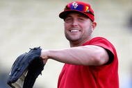 LOS ANGELES, CA - OCTOBER 07: Matt Holliday #15 of the St. Louis Cardinals smiles before taking on the Los Angeles Dodgers in Game One of the NLDS during the 2009 MLB Playoffs at Dodger Stadium on October 7, 2009 in Los Angeles, California. (Photo by Jeff Gross/Getty Images)