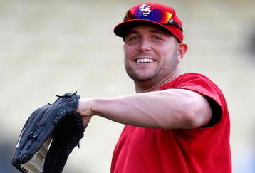 LOS ANGELES, CA - OCTOBER 07:  Matt Holliday #15 of the St. Louis Cardinals smiles before taking on the Los Angeles Dodgers in Game One of the NLDS during the 2009 MLB Playoffs at Dodger Stadium on October 7, 2009 in Los Angeles, California.  (Photo by Jeff Gross/Getty Images)