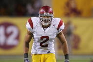 TEMPE, AZ - NOVEMBER 7:  Taylor Mays #2 of the USC Trojans lines up against the Arizona State Sun Devils on November 7, 2009 at Sun Devil Stadium in Tempe, Arizona.  USC won 14-9.  (Photo by Jeff Golden/Getty Images)