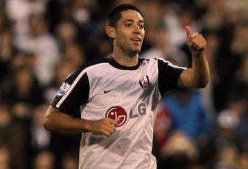 LONDON, ENGLAND - OCTOBER 31:  Clint Dempsey of Fulham celebrates his goal during the Barclays Premier League match between Fulham and Liverpool at Craven Cottage on October 31, 2009 in London, England.  (Photo by Clive Rose/Getty Images)