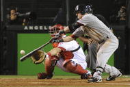 ANAHEIM, CA - OCTOBER 09: Dustin Pedroia #15 of the Boston Red Sox at bat against the Los Angeles Angels of Anaheim in Game Two of the ALDS during the 2009 MLB Playoffs at Angel Stadium on October 9, 2009 in Anaheim, California. (Photo by Lisa Blumenfeld/Getty Images) (Photo by Jacob de Golish/Getty Images)