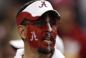 ATLANTA - DECEMBER 5:  A fan of the Alabama Crimson Tide supports his team against the Florida Gators during the SEC Championship game at Georgia Dome on December 5, 2009 in Atlanta, Georgia.  (Photo by Chris Graythen/Getty Images)