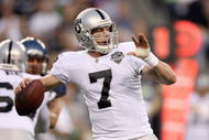 SEATTLE - SEPTEMBER 03: Quarterback  Jeff Garcia #7 of the Oakland Raiders passes the ball during the game against the Seattle Seahawks on September 3, 2009 at Qwest Field in Seattle, Washington. (Photo by Otto Greule Jr/Getty Images)  