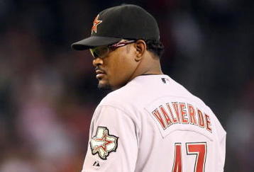 PHOENIX - JUNE 14:  Releif pitcher Jose Valverde #47 of the Houston Astros pitches against the Arizona Diamondbacks in the major league baseball game at Chase Field on June 14, 2009 in Phoenix, Arizona. The Astros defeated the Diamondbacks 8-3.  (Photo by Christian Petersen/Getty Images)