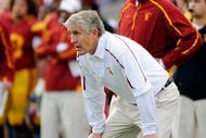 LOS ANGELES, CA - DECEMBER 05: Coach Pete Carroll of the USC Trojans reacts after the Arizona Wildcats scored a touchdown to win, 21-17, during the NCAA college football game at the Los Angeles Coliseum on December 5, 2009 in Los Angeles, California.  (Photo by Kevork Djansezian/Getty Images)
