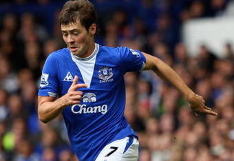 LIVERPOOL, ENGLAND - OCTOBER 17:  Diniyar Bilyaletdinov of Everton in action during the Barclays Premier League match between Everton and Wolverhampton Wanderers at Goodison Park on October 17, 2009 in Liverpool, England.  (Photo by Clive Brunskill/Getty Images)