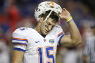 ATLANTA - DECEMBER 5: Quarterback Tim Tebow #15 of the Florida Gators reacts after he threw an interception in the redzone in the fourth quarter against the Alabama Crimson Tide during the SEC Championship game at Georgia Dome on December 5, 2009 in Atlanta, Georgia. (Photo by Chris Graythen/Getty Images)