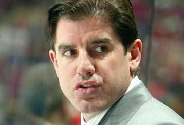 EAST RUTHERFORD, NJ - MARCH 17: Head coach Peter Laviolette of the Carolina Hurricanes looks on from the bench during a time out against the New Jersey Devils on March 17, 2007 at Continental Airlines Arena in East Rutherford, New Jersey. (Photo by Jim McIsaac/Getty Images)