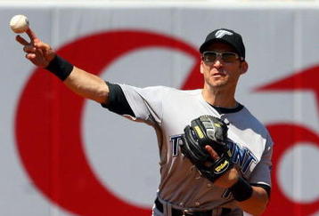 NEW YORK - JULY 06:  Marco Scutaro #19 of the Toronto Blue Jays throws against against the New York Yankees on July 6, 2009 at Yankee Stadium in the Bronx borough of New York City.  (Photo by Jim McIsaac/Getty Images)