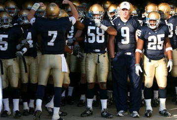 SOUTH BEND, IN - NOVEMBER 21: Members of the Notre Dame Fighting Irish wait to walk out of the tunnel before lining up to enter the field for a game against the Univeristy of Connecticut Huskies at Notre Dame Stadium on November 21, 2009 in South Bend, Indiana. (Photo by Jonathan Daniel/Getty Images)