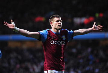 BIRMINGHAM, ENGLAND - DECEMBER 05:  James Milner of Aston Villa celebrates his goal during the Barclays Premier League match between Aston Villa and Hull City at Villa Park on December 5, 2009 in Birmingham, England.  (Photo by Clive Mason/Getty Images)
