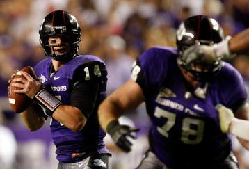 FORT WORTH, TX - NOVEMBER 14:  Quarterback Andy Dalton #14 of the TCU Horned Frogs at Amon G. Carter Stadium on November 14, 2009 in Fort Worth, Texas.  (Photo by Ronald Martinez/Getty Images)