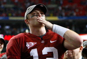 ATLANTA - DECEMBER 05:  Quarterback Greg McElroy #12 of the Alabama Crimson Tide celebrates after their 32-13 win over the Florida Gators in the SEC Championship at Georgia Dome on December 5, 2009 in Atlanta, Georgia.  (Photo by Kevin C. Cox/Getty Images)