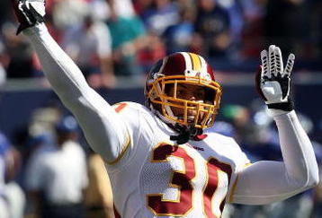 EAST RUTHERFORD, NJ - SEPTEMBER 13:  LaRon Landry #30 of the Washington Redskins warms up before playing the New York Giants on September 13, 2009 at Giants Stadium in East Rutherford, New Jersey.  (Photo by Jim McIsaac/Getty Images)