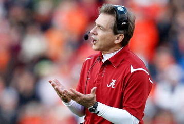 AUBURN, AL - NOVEMBER 27:  Head coach Nick Saban of the Alabama Crimson Tide yells to his offense during the game against the Auburn Tigers at Jordan-Hare Stadium on November 27, 2009 in Auburn, Alabama.  (Photo by Kevin C. Cox/Getty Images)