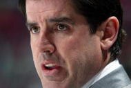 EAST RUTHERFORD, NJ - MARCH 17: Head coach Peter Laviolette of the Carolina Hurricanes looks on from the bench during a time out against the New Jersey Devils on March 17, 2007 at Continental Airlines Arena in East Rutherford, New Jersey. (Photo by Jim McIsaac/Getty Images)