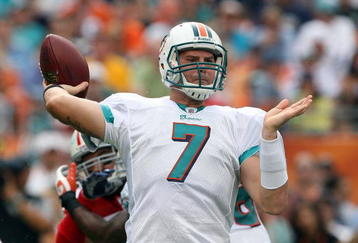 MIAMI - DECEMBER 06:  Quarterback Chad Henne #7 of the Miami Dolphins throws a pass against the New England Patriots at Land Shark Stadium on December 6, 2009 in Miami, Florida.  (Photo by Doug Benc/Getty Images)