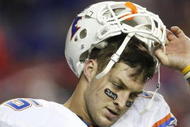 ATLANTA - DECEMBER 5:  Quarterback Tim Tebow #15 of the Florida Gators reacts after he threw an interception in the redzone in the fourth quarter against the Alabama Crimson Tide during the SEC Championship game at Georgia Dome on December 5, 2009 in Atlanta, Georgia.  (Photo by Chris Graythen/Getty Images)