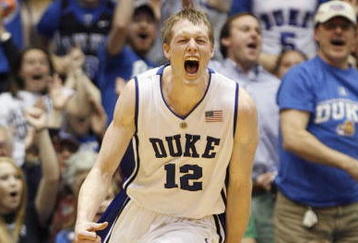 DURHAM, NC - MARCH 03:  Kyle Singler #12 of the Duke Blue Devils reacts against the Florida State Seminoles during the game on March 3, 2009 at Cameron Indoor Stadium in Durham, North Carolina.  (Photo by Kevin C. Cox/Getty Images)