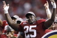 ATLANTA - DECEMBER 5: Rolando McClain #25 of the Alabama Crimson Tide celebrates after Alabama's 32-13 win against the Florida Gators during the SEC Championship game at Georgia Dome on December 5, 2009 in Atlanta, Georgia. (Photo by Chris Graythen/Getty Images)