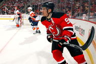 NEWARK, NJ - NOVEMBER 28:  Zach Parise #9 of the New Jersey Devils skates against the New York Islanders at the Prudential Center on November 28, 2009 in Newark, New Jersey.  (Photo by Jim McIsaac/Getty Images)
