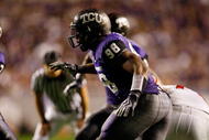 FORT WORTH, TX - NOVEMBER 14:  Defensive end Jerry Hughes #98 of the TCU Horned Frogs at Amon G. Carter Stadium on November 14, 2009 in Fort Worth, Texas.  (Photo by Ronald Martinez/Getty Images)