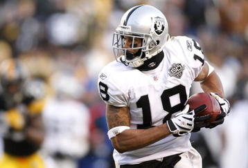PITTSBURGH - DECEMBER 06:  Louis Murphy #18 of the Oakland Raiders runs for a third quarter touchdown while playing the Pittsburgh Steelers on December 6, 2009 at Heinz Field in Pittsburgh, Pennsylvania. Oakland won the game 27-24.  (Photo by Gregory Shamus/Getty Images)