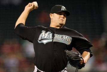 PHOENIX - JULY 10:  Starting pitcher Ricky Nolasco #47 of the Florida Marlins pitches against the Arizona Diamondbacks during the major league baseball game at Chase Field on July 10, 2009 in Phoenix, Arizona.  (Photo by Christian Petersen/Getty Images)