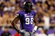 FORT WORTH, TX - NOVEMBER 14:  Defensive end Jerry Hughes #98 of the TCU Horned Frogs at Amon G. Carter Stadium on November 14, 2009 in Fort Worth, Texas.  (Photo by Ronald Martinez/Getty Images)