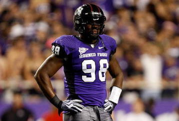 FORT WORTH, TX - NOVEMBER 14:  Defensive end Jerry Hughes #98 of the TCU Horned Frogs at Amon G. Carter Stadium on November 14, 2009 in Fort Worth, Texas.  (Photo by Ronald Martinez/Getty Images)