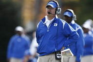 DURHAM, NC - NOVEMBER 14:  Head coach David Cutcliffe of the Duke Blue Devils looks on against the Georgia Tech Yellow Jackets at Wallace Wade Stadium on November 14, 2009 in Durham, North Carolina. (Photo by Joe Robbins/Getty Images)