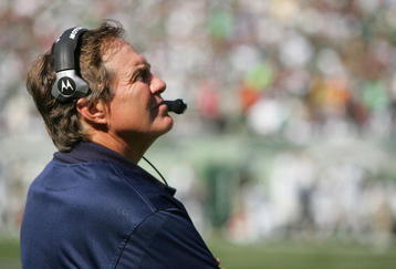 EAST RUTHERFORD, NJ - SEPTEMBER 20: Head coach Bill Belichick of the New England Patriots looks on during the game against the New York Jets on September 20, 2009 at Giants Stadium in East Rutherford, New Jersey. (Photo by Jared Wickerham/Getty Images)