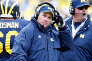 ANN ARBOR, MI - OCTOBER 24:  Head coach Rich Rodriguez of the Michigan Wolverines looks on during the game against the Penn State Nittany Lions on October 24, 2009 at Michigan Stadium in Ann Arbor, Michigan. (Photo by  Gregory Shamus/Getty Images)