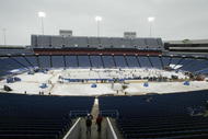 ORCHARD PARK , NY - DECEMBER 31:  Photo 186.5 hours into a nine day time lapse on the conversion of Ralph Willson Stadium from football to an ice rink for the 2008 NHL Winter Classic to be played on January 1, 2008 at Ralph Wilson Stadium, December 31, 2007 in Orchard Park, New York.  (Photo by Rick Stewart/Getty Images for the NHL)