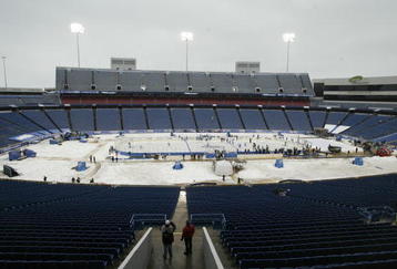 ORCHARD PARK , NY - DECEMBER 31:  Photo 186.5 hours into a nine day time lapse on the conversion of Ralph Willson Stadium from football to an ice rink for the 2008 NHL Winter Classic to be played on January 1, 2008 at Ralph Wilson Stadium, December 31, 2007 in Orchard Park, New York.  (Photo by Rick Stewart/Getty Images for the NHL)