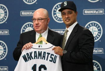 SEATTLE - NOVEMBER 19:  General Manager Jack Zduriencik (L) of the Seattle Mariners introduces new manager Don Wakamatsu to the media at Safeco Field November 19, 2008 in Seattle, Washington. (Photo by Otto Greule Jr/Getty Images)