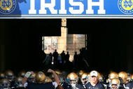 SOUTH BEND, IN - NOVEMBER 21: Members of the Notre Dame Fighting Irish wait to walk out of the tunnel before lining up to enter the field for a game against the Univeristy of Connecticut Huskies at Notre Dame Stadium on November 21, 2009 in South Bend, Indiana. (Photo by Jonathan Daniel/Getty Images)