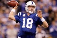INDIANAPOLIS - DECEMBER 06:  Peyton Manning #18 of the Indianapolis Colts throws a pass during the NFL game against the Tennessee Titans at Lucas Oil Stadium on December 6, 2009 in Indianapolis, Indiana.  (Photo by Andy Lyons/Getty Images)