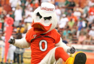 CORAL GABLES, FL - OCTOBER 13:  Sebastian the Ibis performs as the Miami Hurricanes take on the Georgia Tech Yellow Jacketsat the Orange Bowl on October 13, 2007 in Coral Gables, Florida. Georgia Tech defeated Miami 17-14.  (Photo by Doug Benc/Getty Images)
